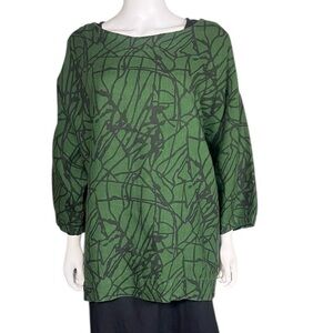 Bryn Walker Lagenlook Abstract Print Oversized Linen Blouse Top